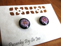 Tiny Pink Flowers Stud Earrings Pysanky Eggshell Jewelry by So Jeo : pysanky sojeo so jeo pysanka ukrainian easter egg batik art eggshell artist design designs finch parakeet lovebird tiny actual earrings jewelry pendants pysanka ukrainian easter egg batik art eggshell artist design designs earrings jewelry pendants